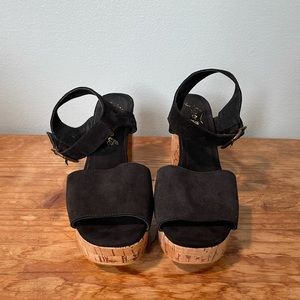 Free People Black Seude/Cork Heels - Size 38